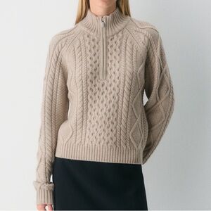 Aritzia Heritage Knit Merino Wool 1/4 Zip Sweater in Heather Nomad Taupe